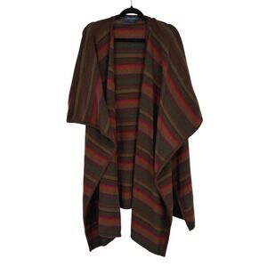 Debenhams Pure New Lambs Wool Striped Open Front Cardigan Poncho Brown Red Green